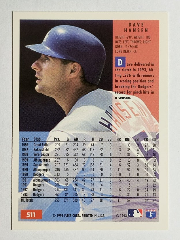 1994 Fleer #511 Dave Hansen