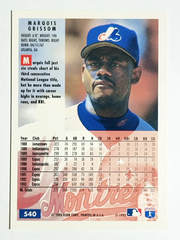 1994 Fleer #540 Marquis Grissom
