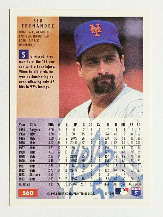 1994 Fleer #560 Sid Fernandez