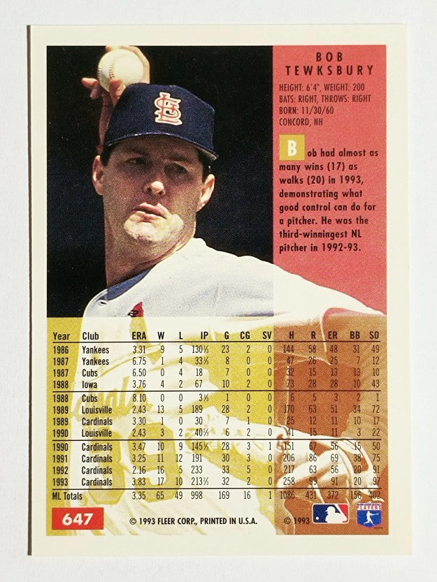 1994 Fleer #647 Bob Tewksbury