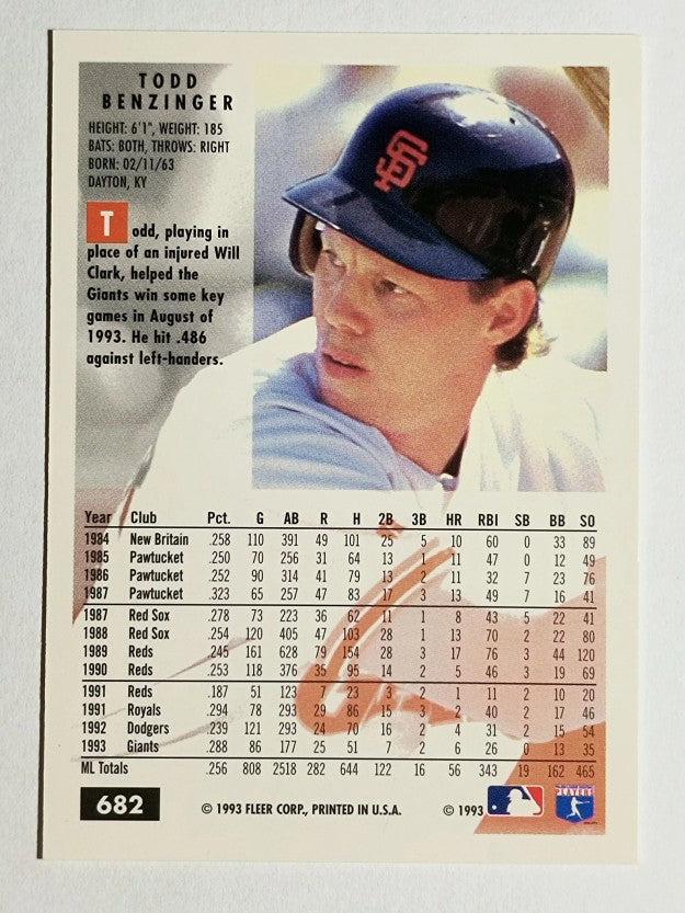 1994 Fleer #682 Todd Benzinger