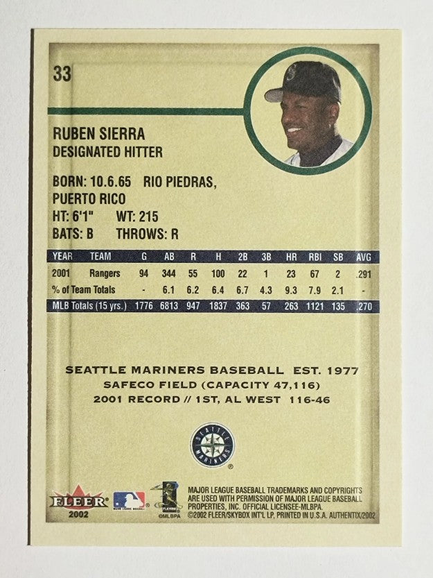2002 Fleer Authentix #33 Ruben Sierra