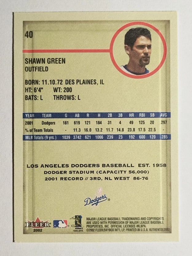 2002 Fleer Authentix #40 Shawn Green
