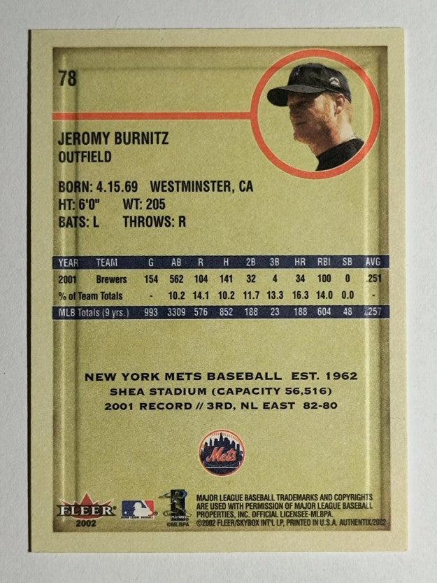 2002 Fleer Authentix #78 Jeromy Burnitz