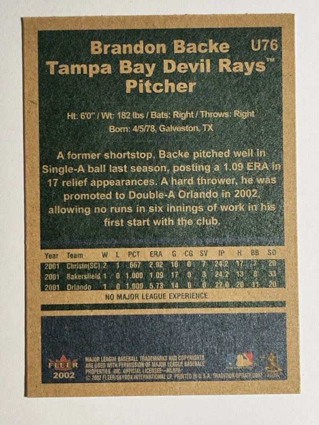 2002 Fleer Tradition Update #U76 Brandon Backe SP RC