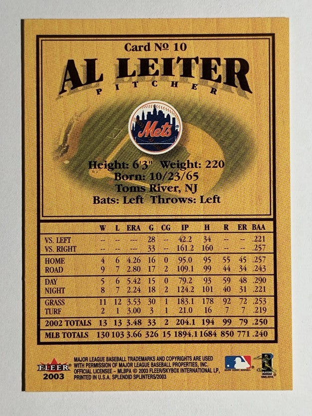2003 Fleer Splendid Splinters #10 Al Leiter