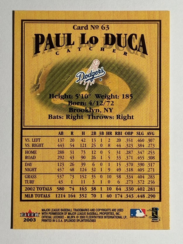 2003 Fleer Splendid Splinters #63 Paul Lo Duca