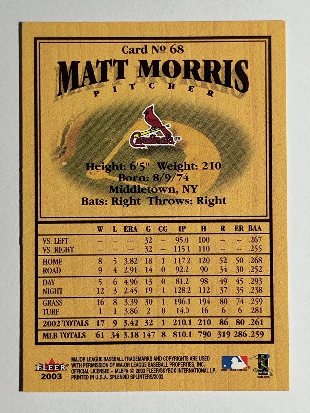 2003 Fleer Splendid Splinters #68 Matt Morris