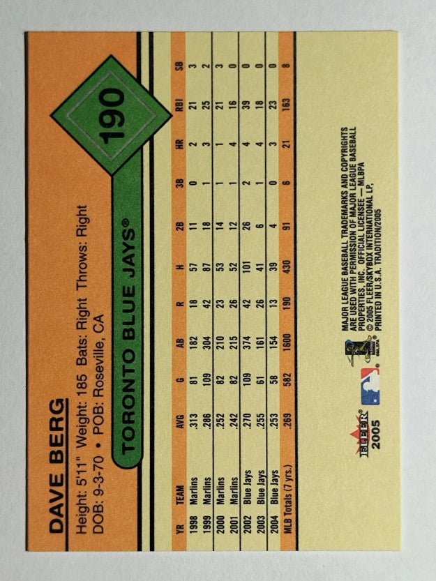 2005 Fleer Tradition #190 Dave Berg