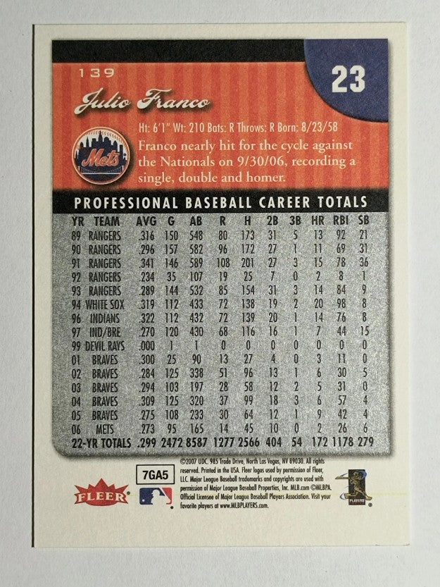 2007 Fleer #139 Julio Franco