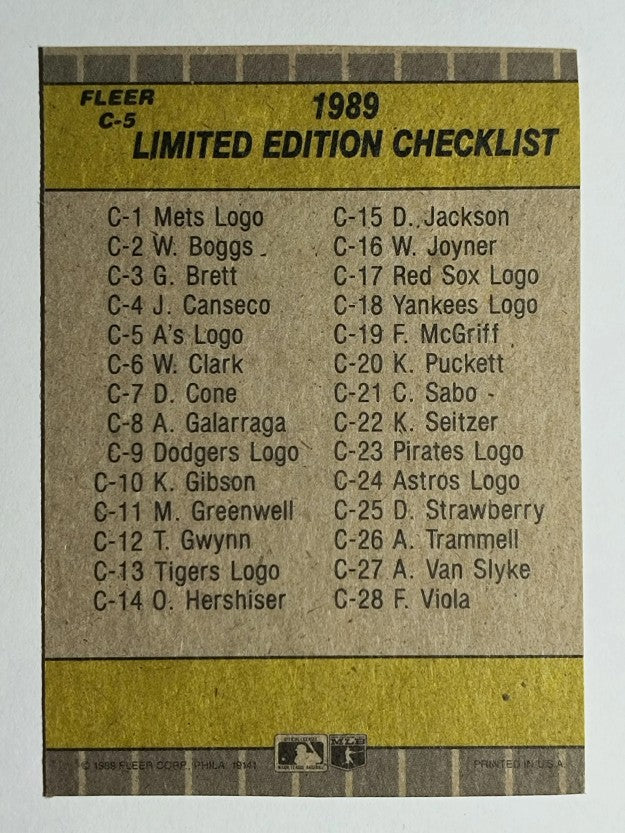 1989 Fleer Wax Bottom Cards #C5 A's Logo