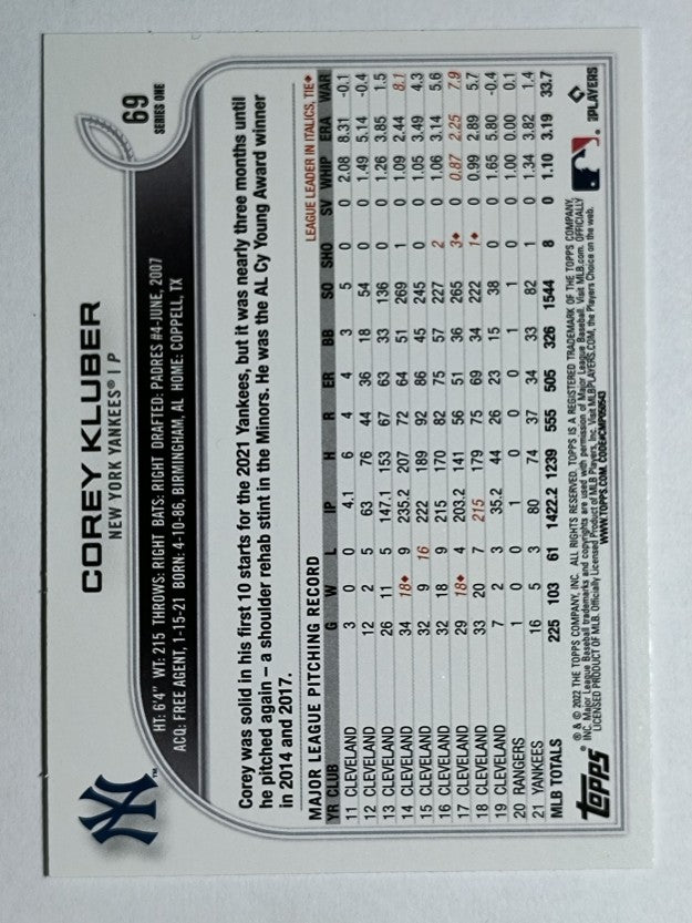 2022 Topps #69 Corey Kluber