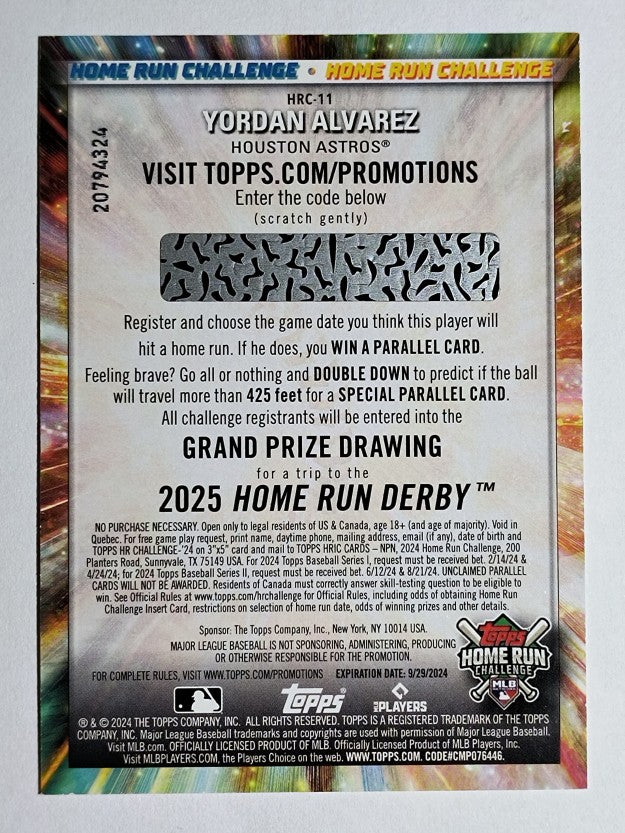 2024 Topps Home Run Challenge Code Cards Series 2 #HRC11 Yordan Alvarez