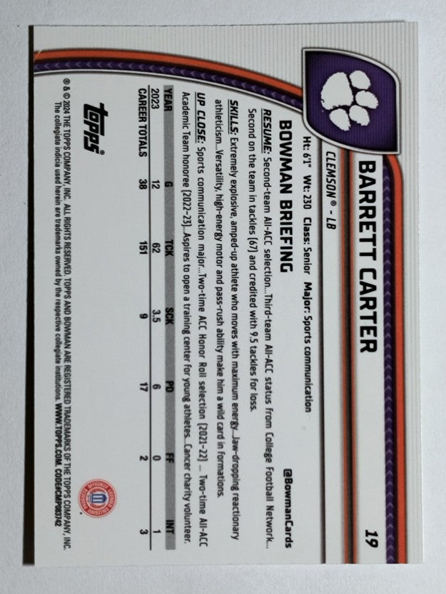 2024 Bowman Chrome University #19 Barrett Carter