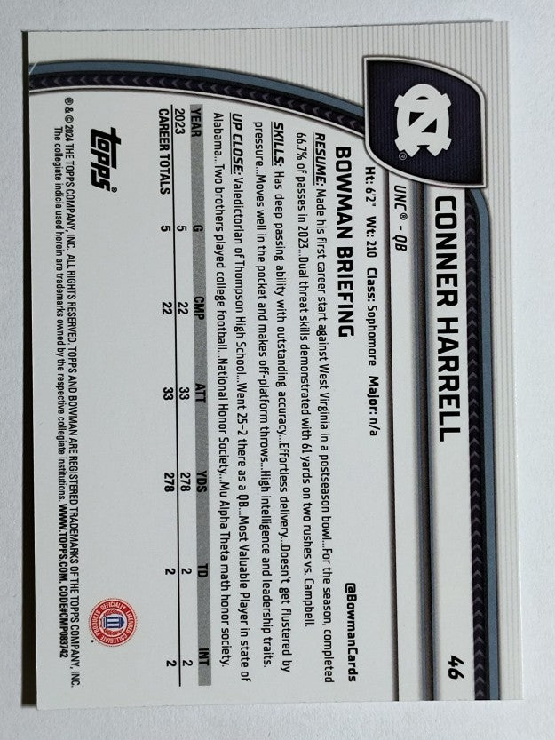 2024 Bowman Chrome University #46 Conner Harrell