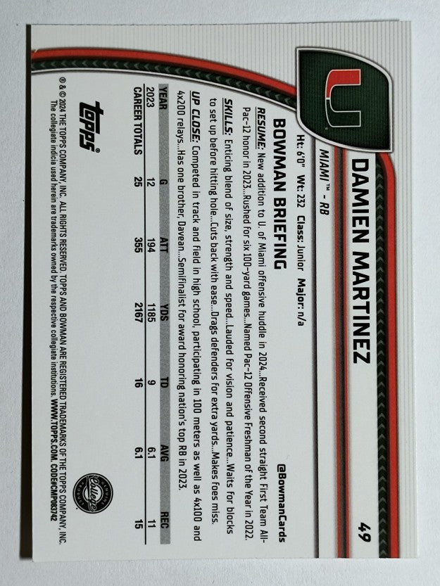 2024 Bowman Chrome University #49 Damien Martinez