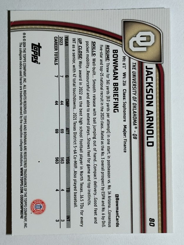 2024 Bowman Chrome University #80 Jackson Arnold