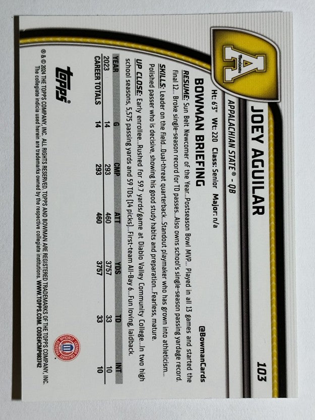 2024 Bowman Chrome University #103 Joey Aguilar