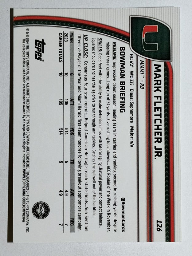2024 Bowman Chrome University #126 Mark Fletcher Jr.