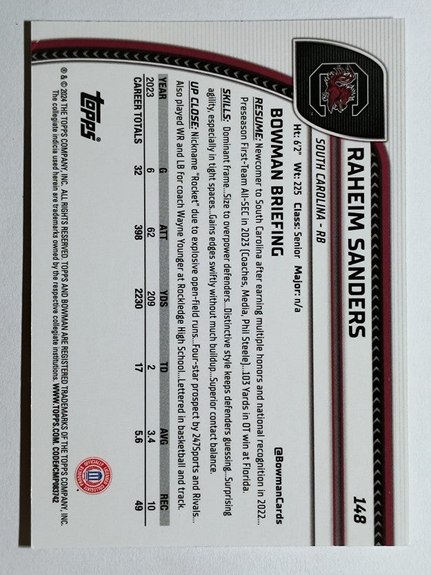 2024 Bowman Chrome University #148 Raheim Sanders