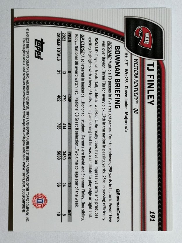 2024 Bowman Chrome University #191 TJ Finley