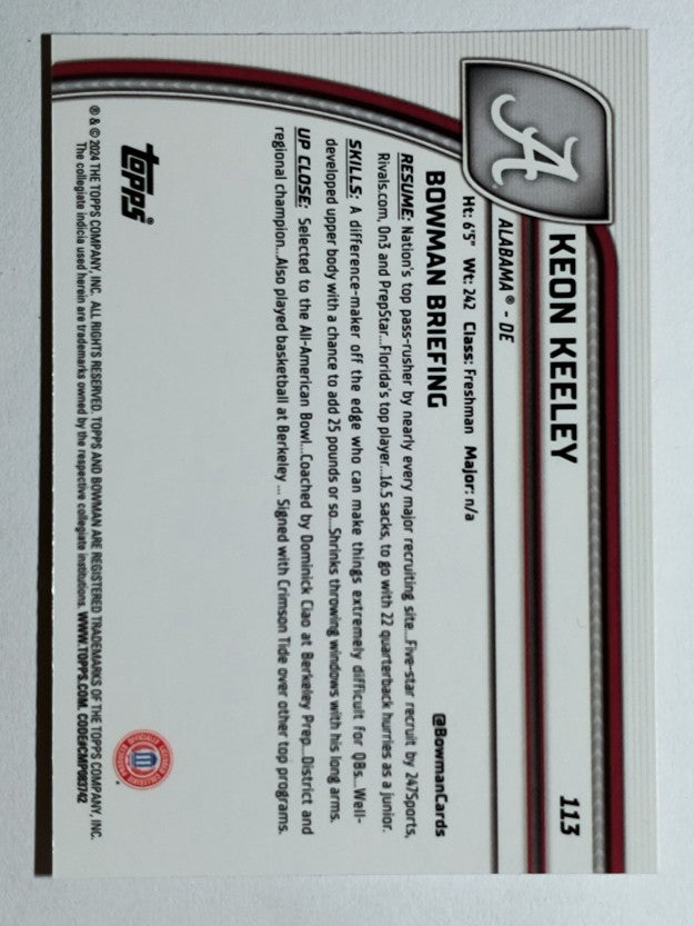 2024 Bowman Chrome University Pink Lava #113 Keon Keeley