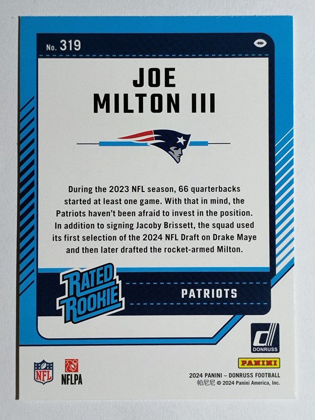 2024 Donruss #319 Joe Milton III RR RC