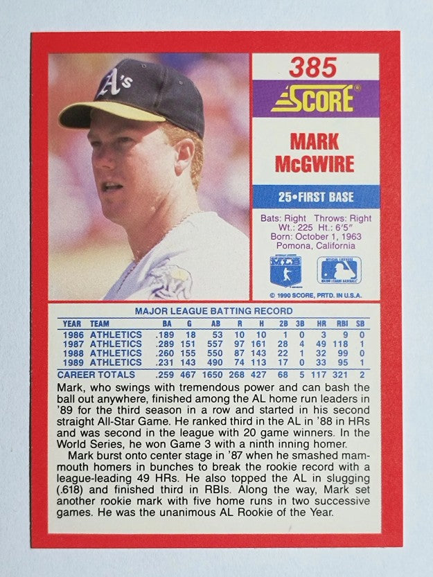 1990 Score #385 Mark McGwire