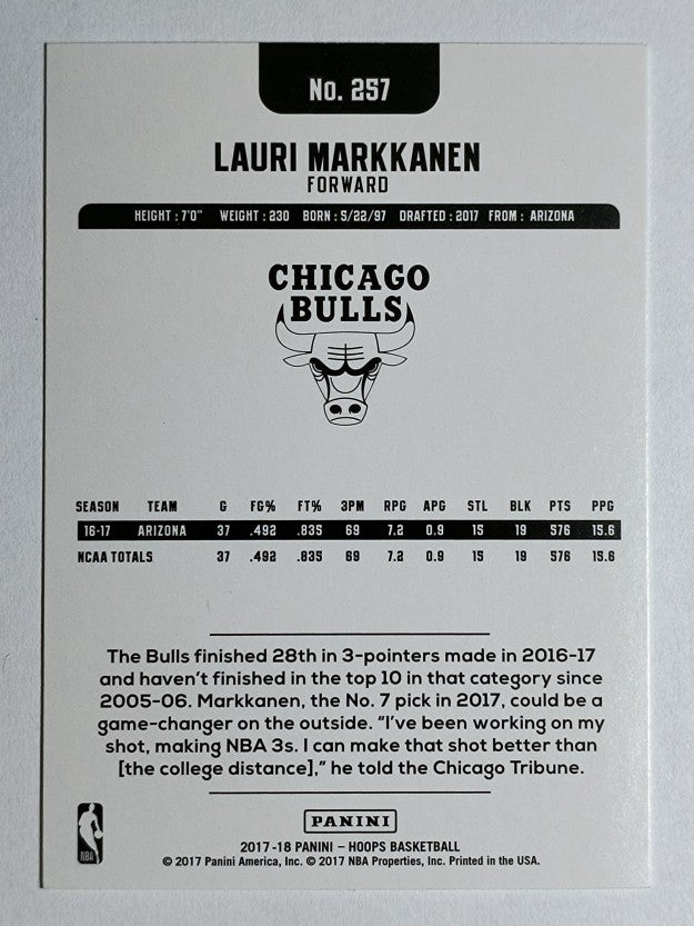 2017-18 Hoops #257 Lauri Markkanen RC