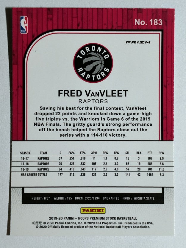 2019-20 Hoops Premium Stock Prizms Blue Cracked Ice #183 Fred VanVleet