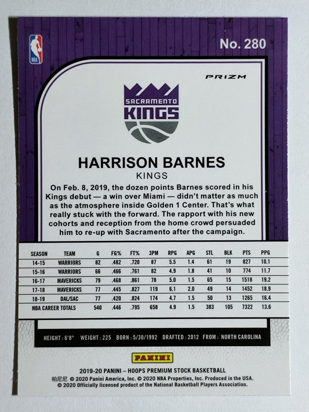 2019-20 Hoops Premium Stock Prizms Blue Cracked Ice #280 Harrison Barnes