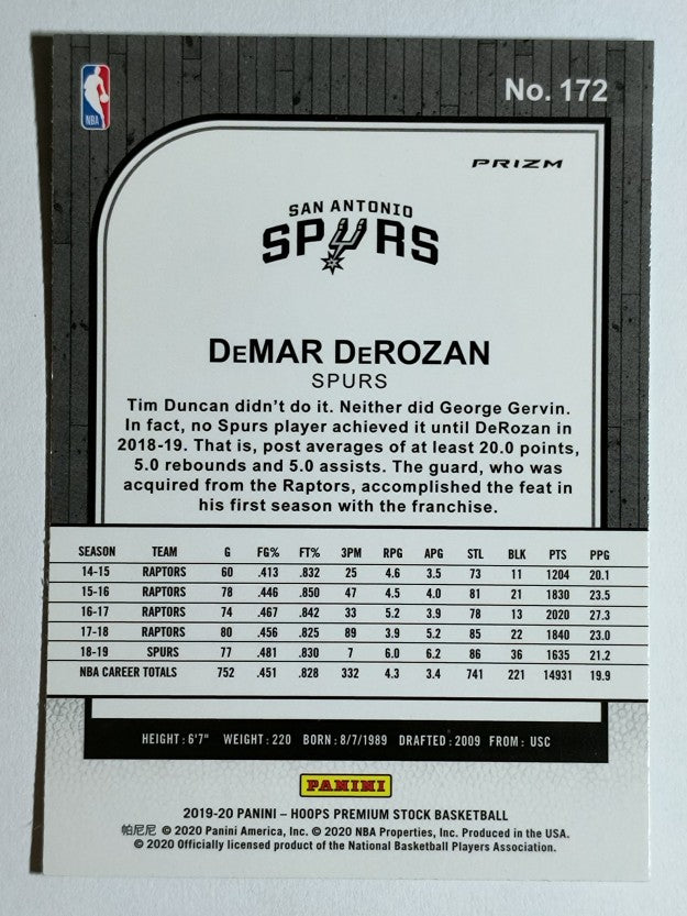 2019-20 Hoops Premium Stock Prizms Green #172 DeMar DeRozan