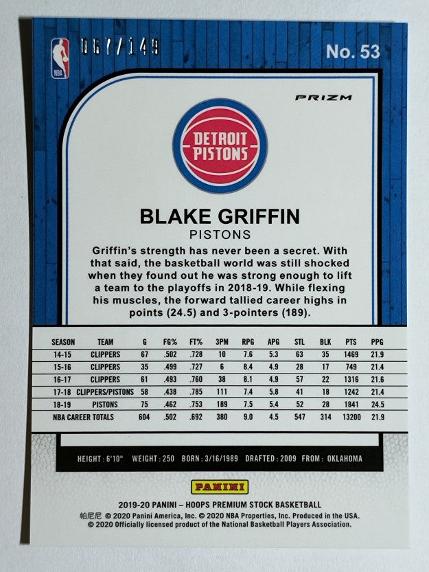 2019-20 Hoops Premium Stock Prizms Premium Set #53 Blake Griffin
