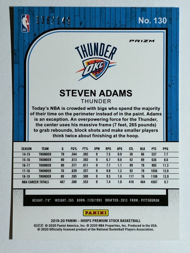 2019-20 Hoops Premium Stock Prizms Premium Set #130 Steven Adams