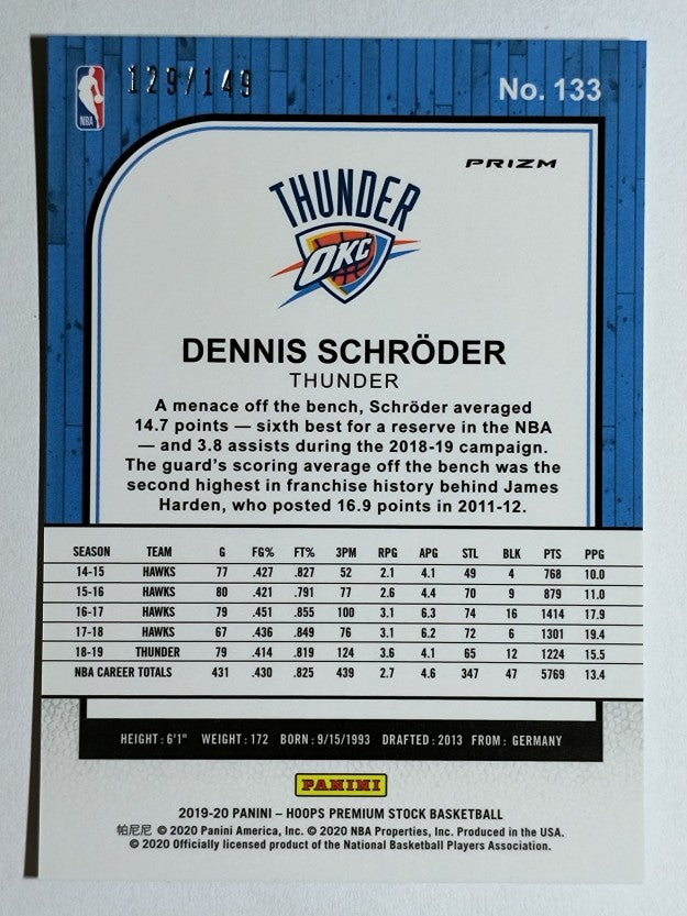 2019-20 Hoops Premium Stock Prizms Premium Set #133 Dennis Schroder