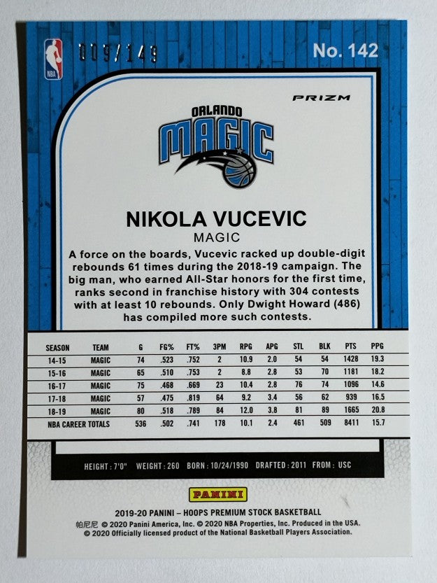 2019-20 Hoops Premium Stock Prizms Premium Set #142 Nikola Vucevic
