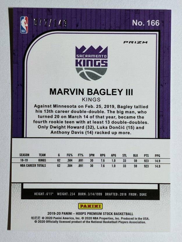 2019-20 Hoops Premium Stock Prizms Premium Set #166 Marvin Bagley III