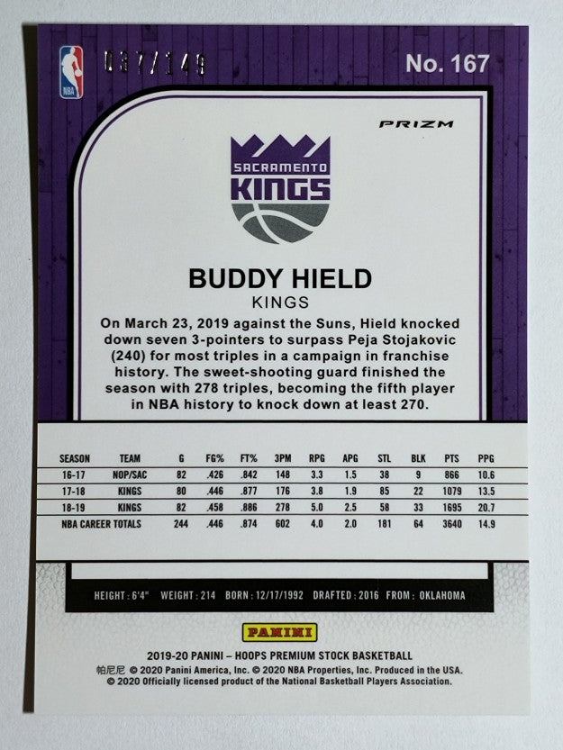 2019-20 Hoops Premium Stock Prizms Premium Set #167 Buddy Hield