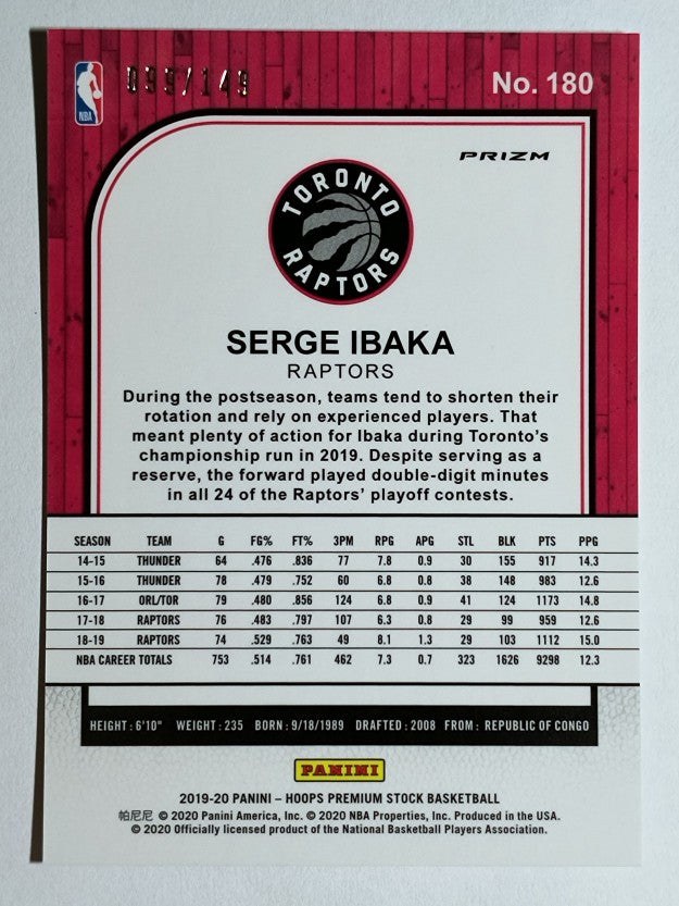 2019-20 Hoops Premium Stock Prizms Premium Set #180 Serge Ibaka