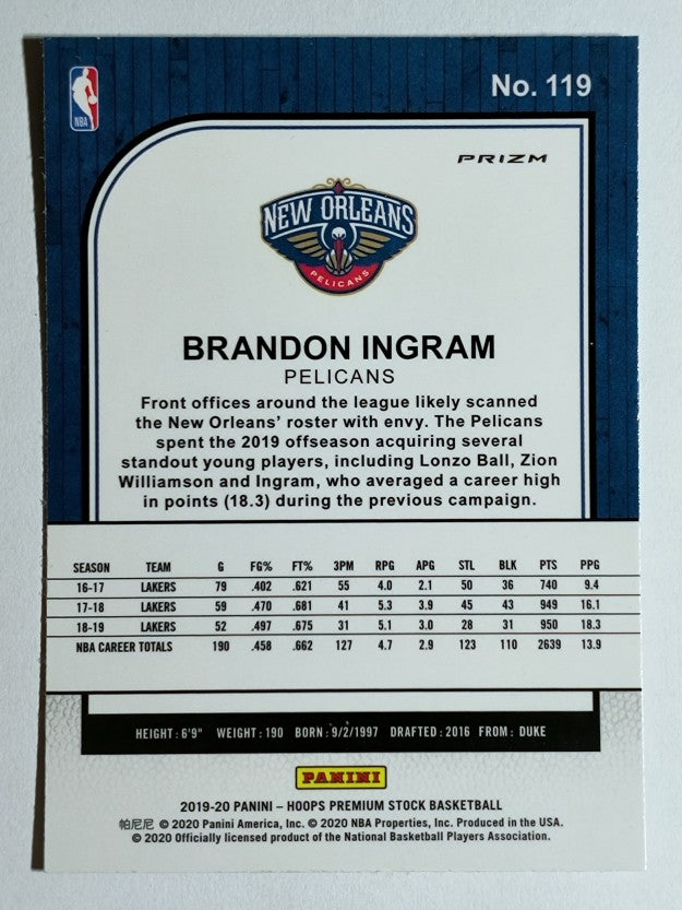 2019-20 Hoops Premium Stock Prizms Purple Disco #119 Brandon Ingram