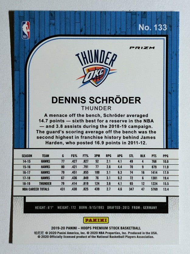 2019-20 Hoops Premium Stock Prizms Purple Disco #133 Dennis Schroder