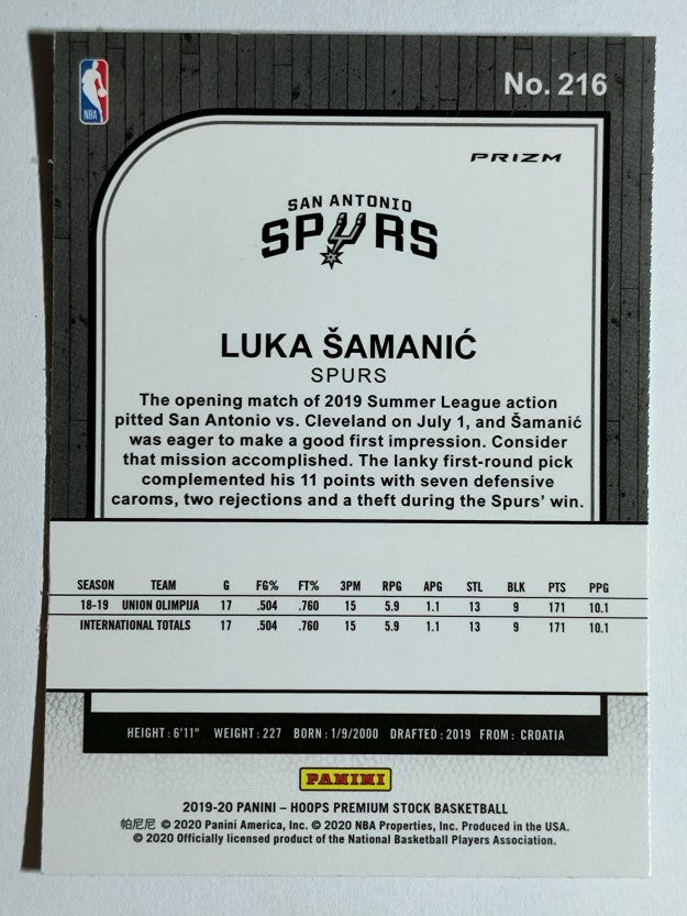 2019-20 Hoops Premium Stock Prizms Purple Disco #216 Luka Samanic