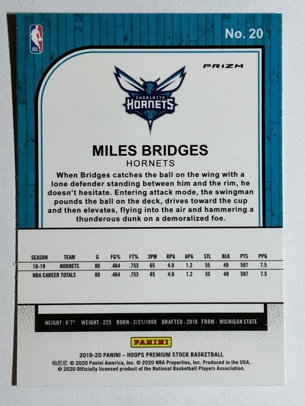2019-20 Hoops Premium Stock Prizms Red Cracked Ice #20 Miles Bridges