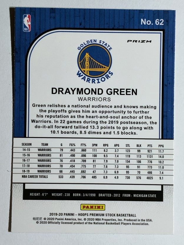 2019-20 Hoops Premium Stock Prizms Red Cracked Ice #62 Draymond Green