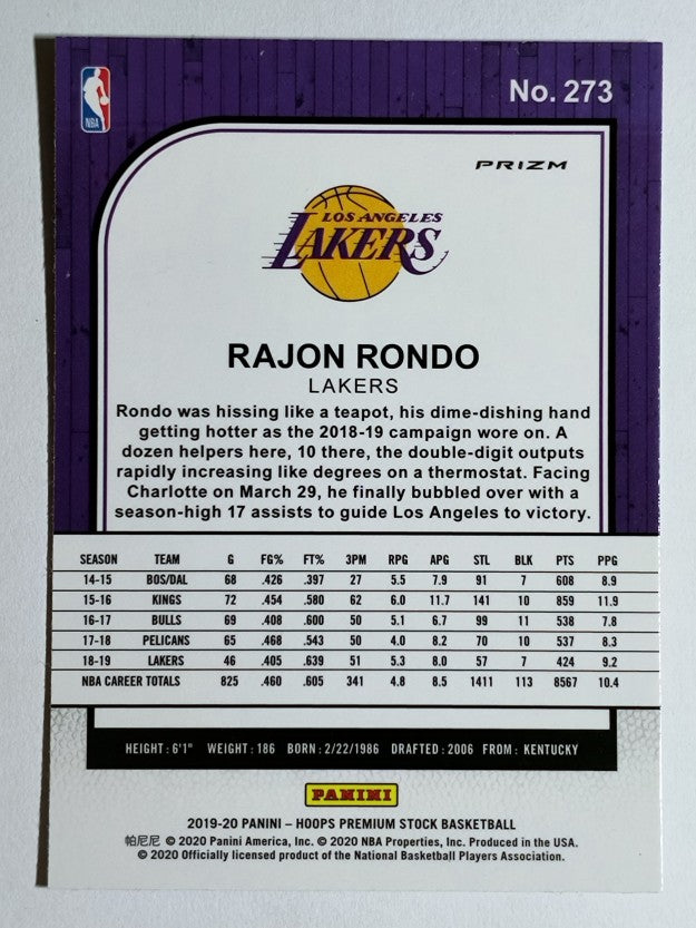 2019-20 Hoops Premium Stock Prizms Red Cracked Ice #273 Rajon Rondo