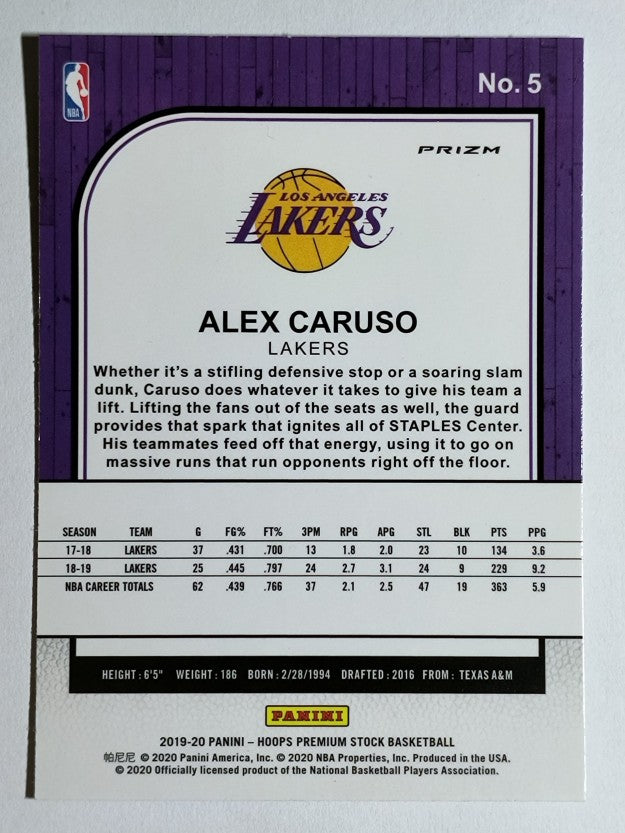 2019-20 Hoops Premium Stock Prizms Silver #5 Alex Caruso