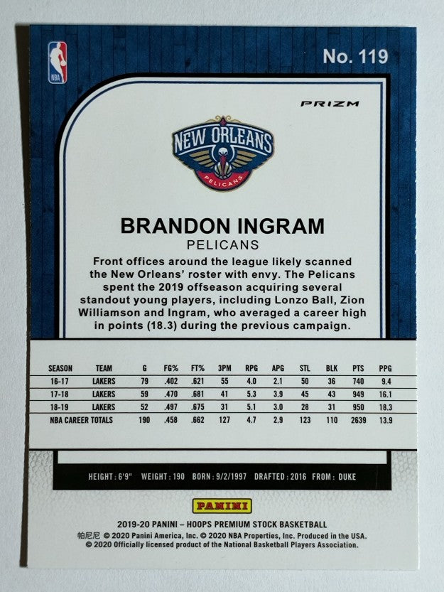 2019-20 Hoops Premium Stock Prizms Silver #119 Brandon Ingram