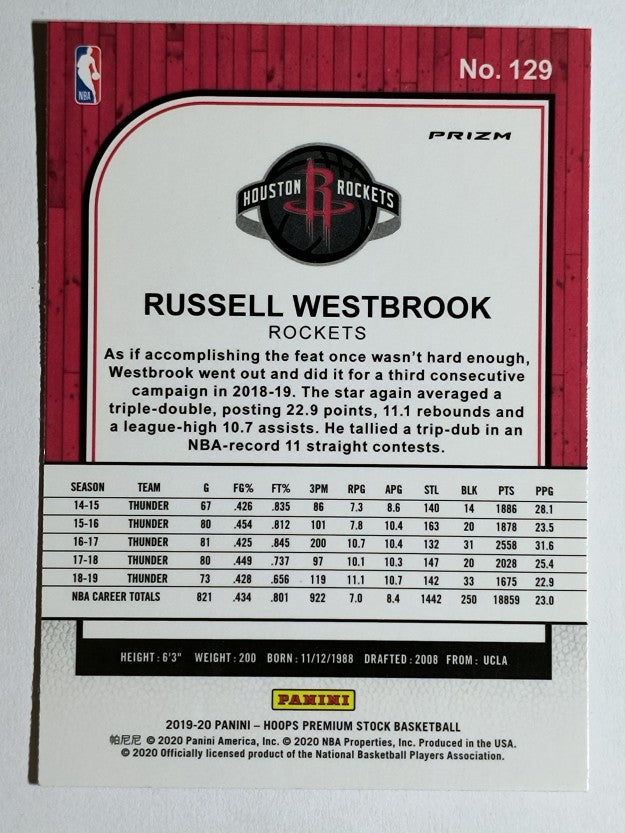 2019-20 Hoops Premium Stock Prizms Silver #129 Russell Westbrook