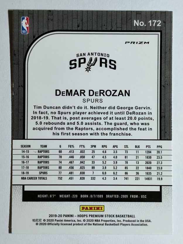 2019-20 Hoops Premium Stock Prizms Silver #172 DeMar DeRozan