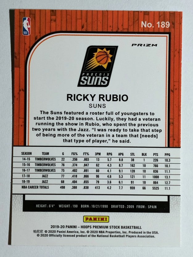 2019-20 Hoops Premium Stock Prizms Silver #189 Ricky Rubio